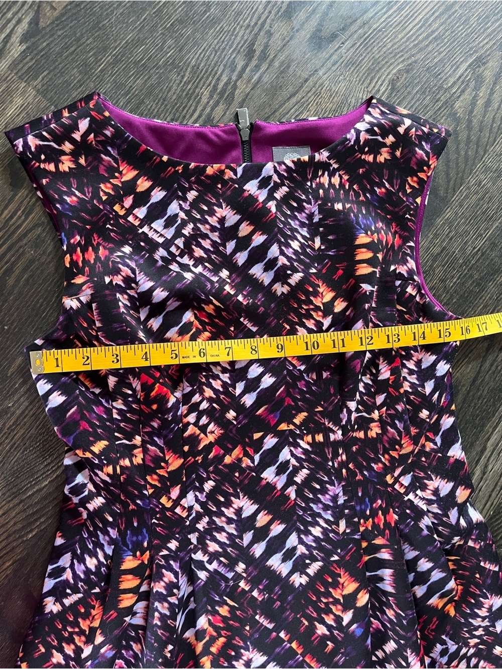 Vince Camuto Black Orange Patterned Sleeveless Sheath Midi Dress Pockets Size 8 - Picture 6 of 7